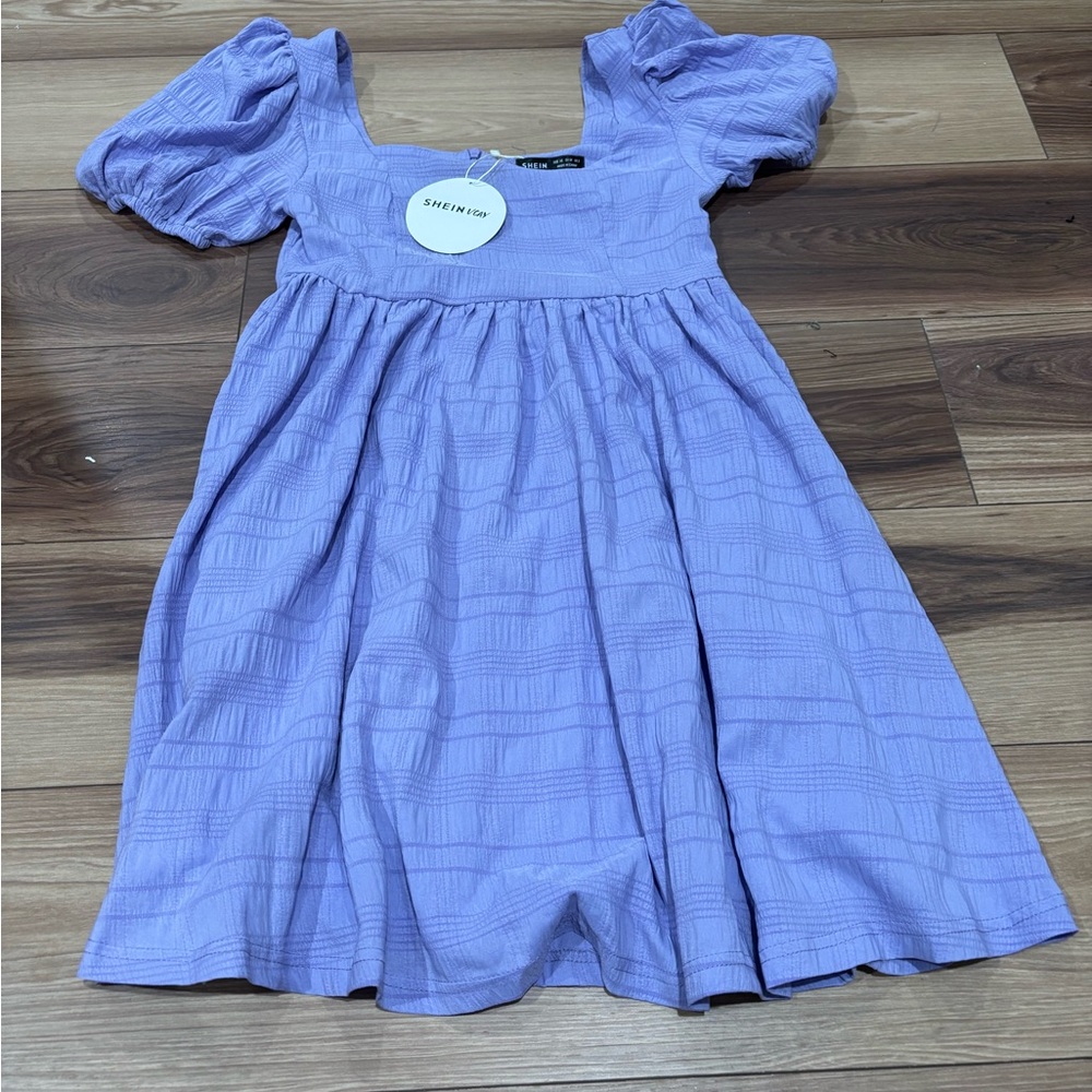 Light Purple Puff Sleeve Mini Dress - Picture 3 of 4